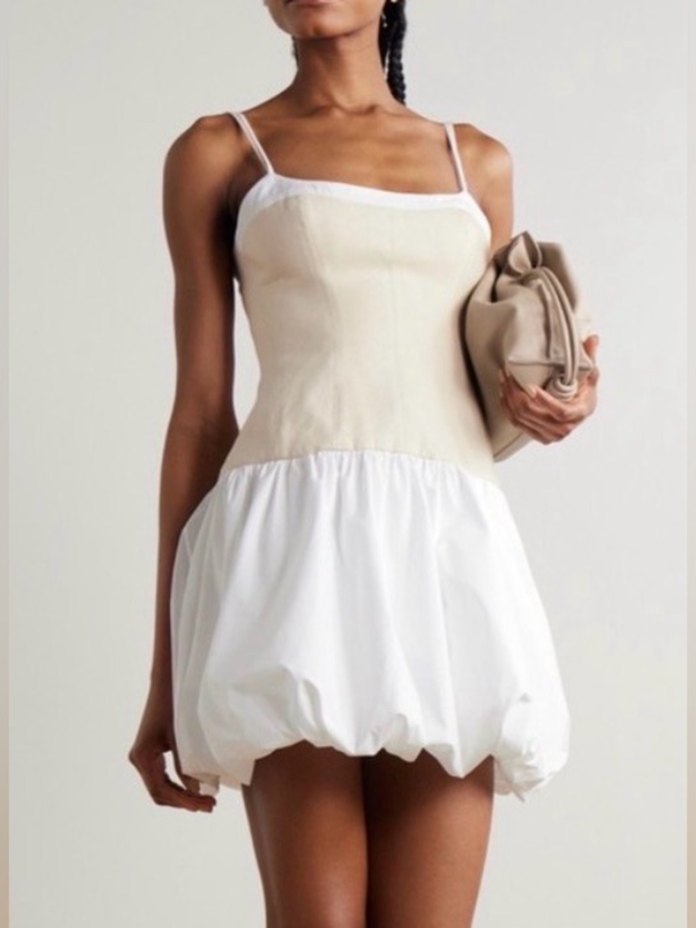 SIMKHAI Cream and White Bubble-Hem Mini Dress